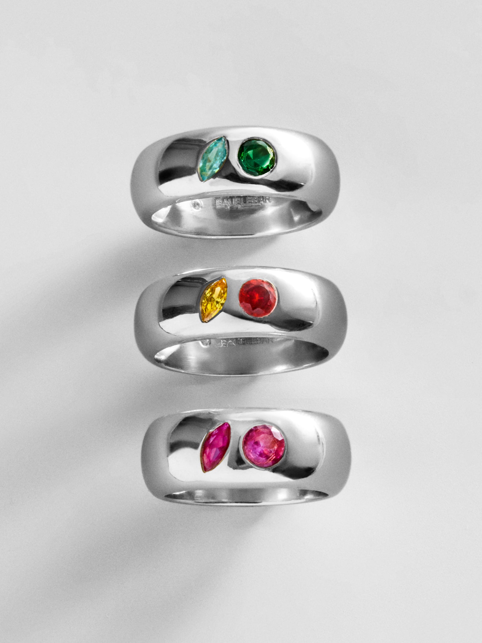 Multi-Stone Puffy Custom Birthstone Ring - Silver