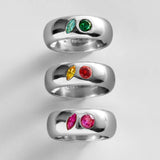 Multi-Stone Puffy Custom Birthstone Ring - Silver