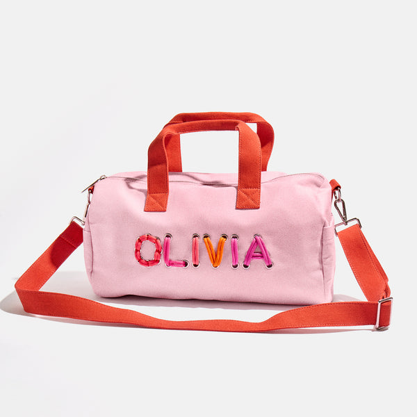 【ユノとも】wmmw バックパック　[navy x pink logo] Thready to Go Kids' Custom Duffle - Pink/Red Multi – Children's