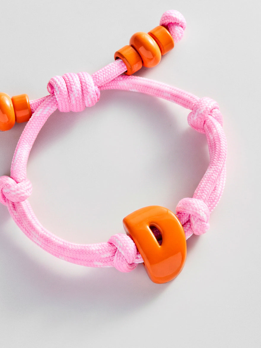 Knotty Enamel Initial Custom Bracelet - Pink/Orange Single Letter