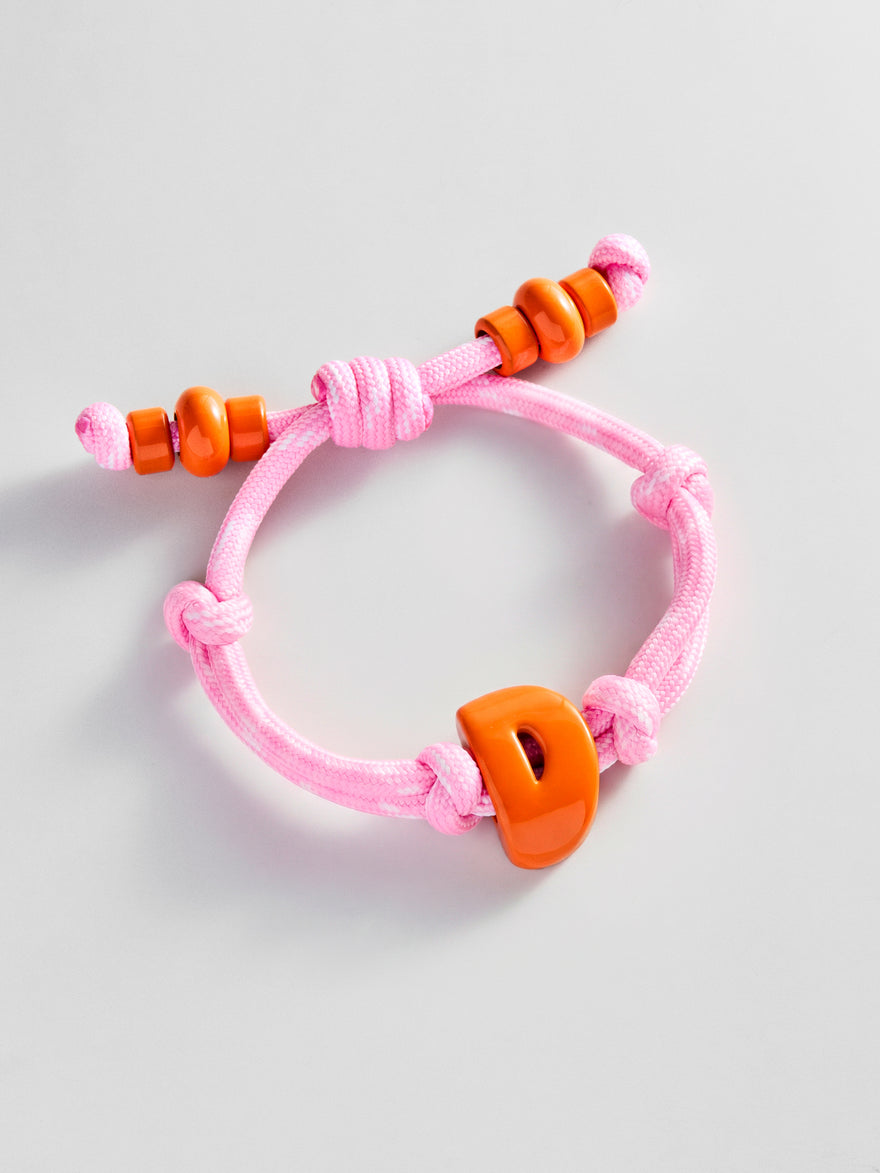 Knotty Enamel Initial Custom Bracelet - Pink/Orange Single Letter