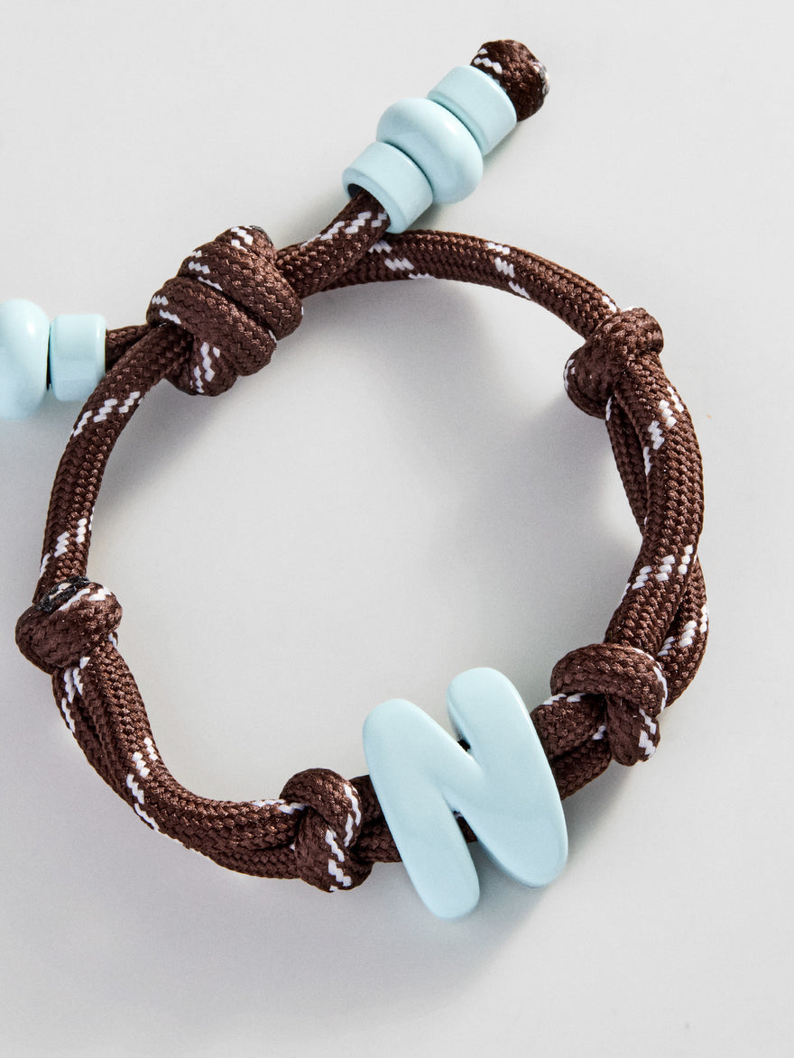 Knotty Enamel Initial Custom Bracelet - Brown/Blue Single Letter