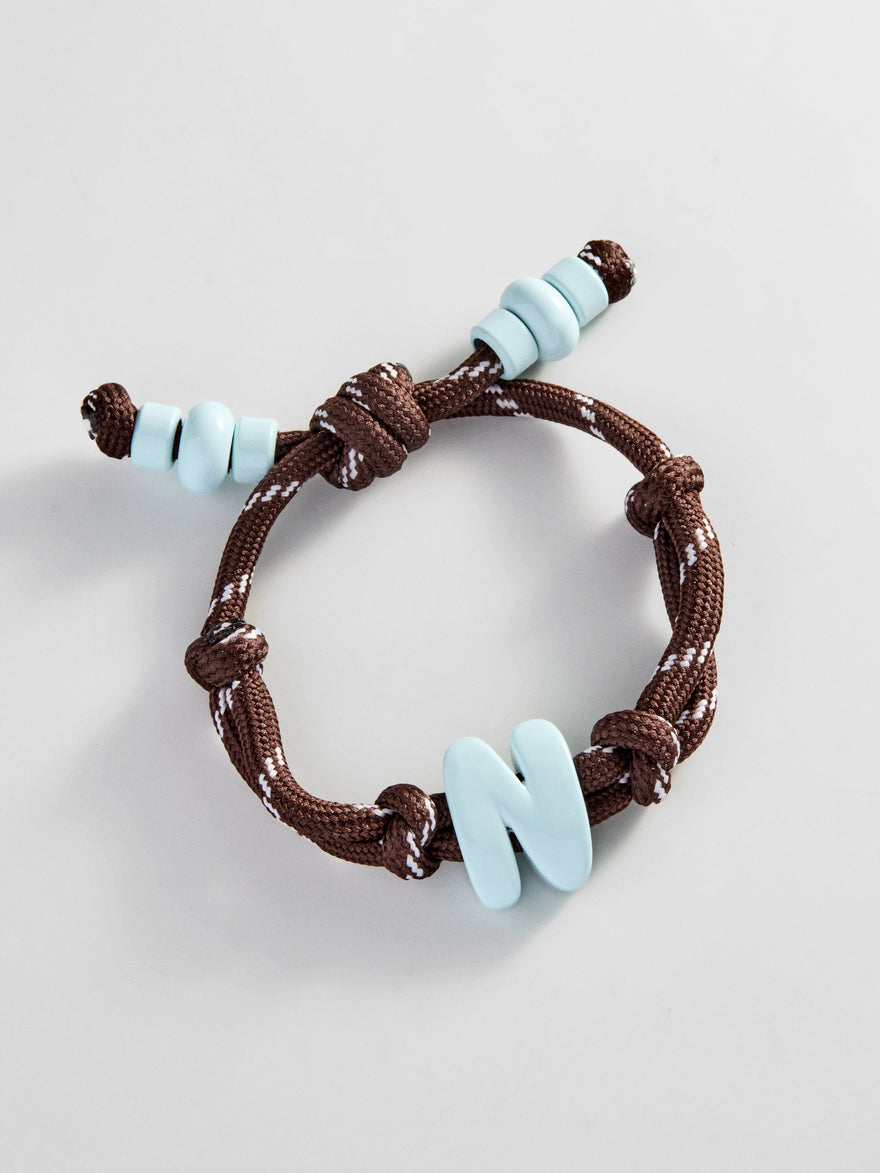 Knotty Enamel Initial Custom Bracelet - Brown/Blue Single Letter