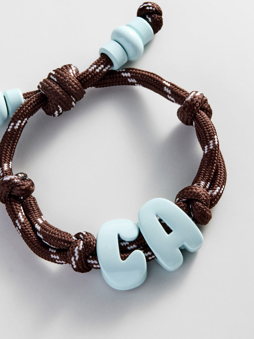 Knotty Enamel Initial Custom Bracelet - Brown/Blue Double Letter
