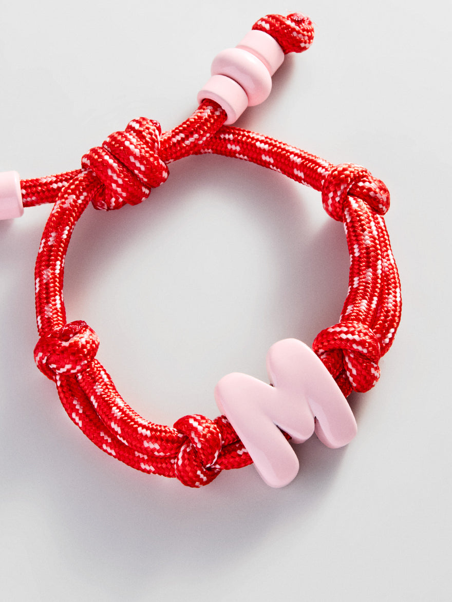 Knotty Enamel Initial Custom Bracelet - Red/Pink Single Letter