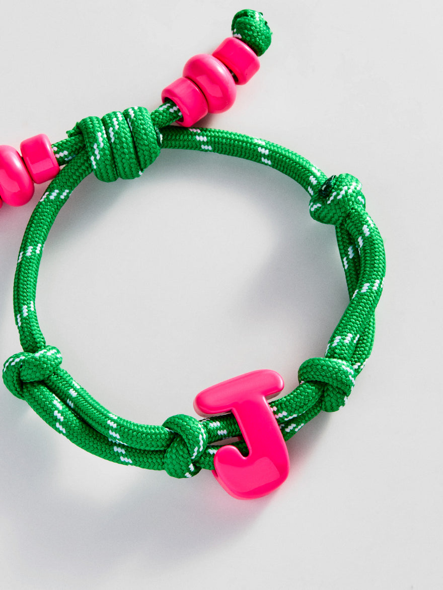 Knotty Enamel Initial Custom Bracelet - Green/Pink Single Letter