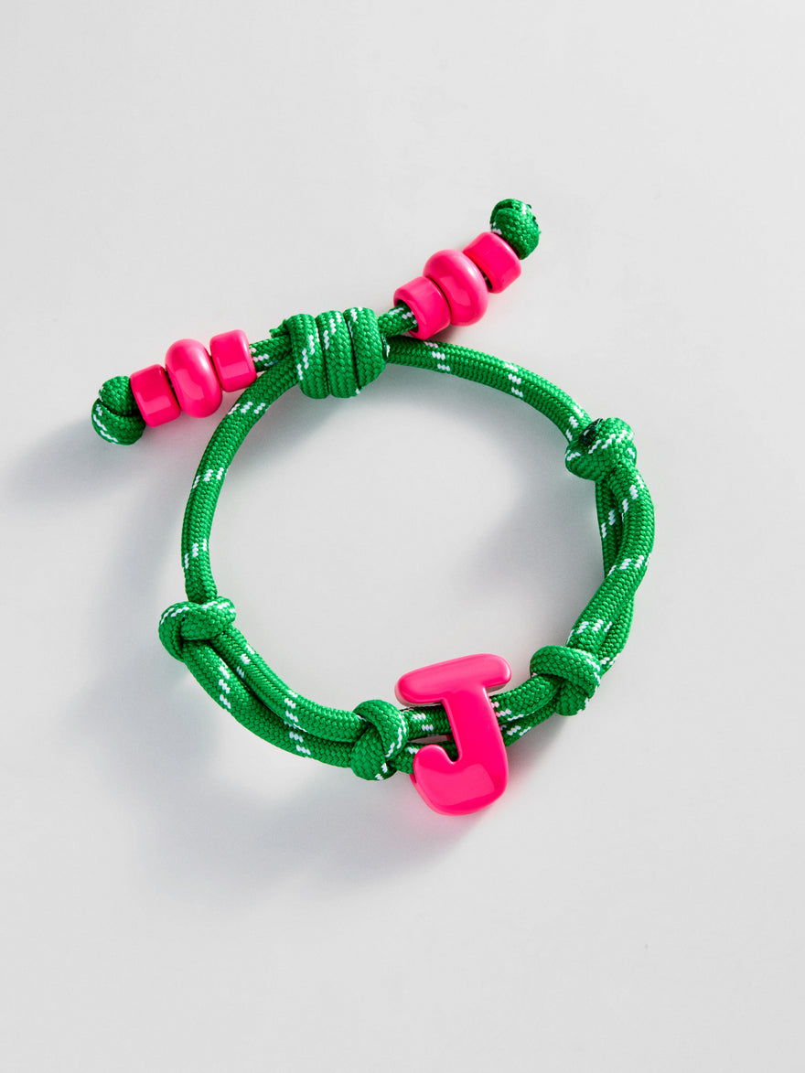 Knotty Enamel Initial Custom Bracelet - Green/Pink Single Letter