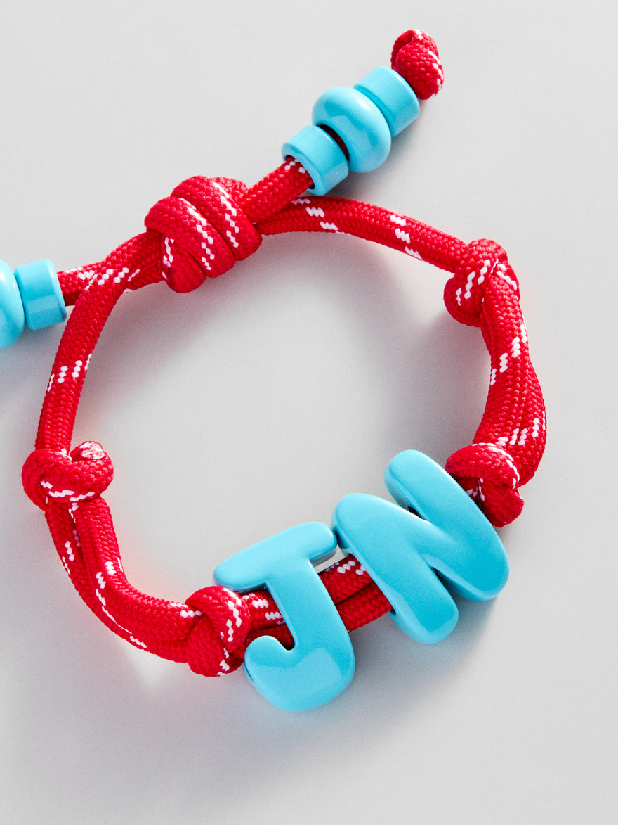 Knotty Enamel Initial Custom Bracelet - Red/Blue Double Letter