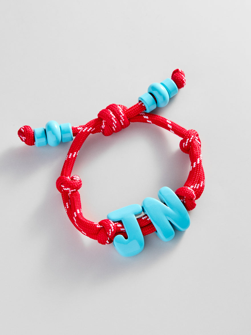Knotty Enamel Initial Custom Bracelet - Red/Blue Double Letter