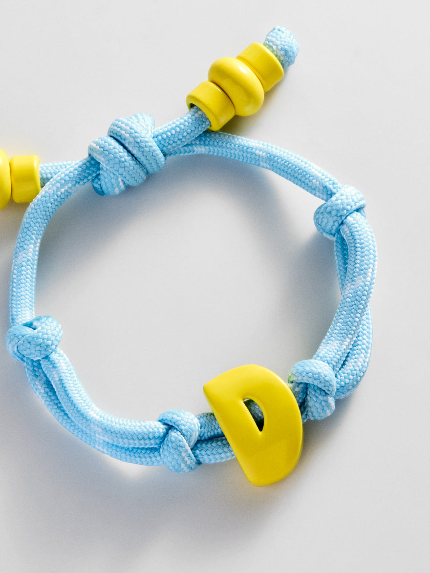 Knotty Enamel Initial Custom Bracelet - Blue/Yellow Single Letter