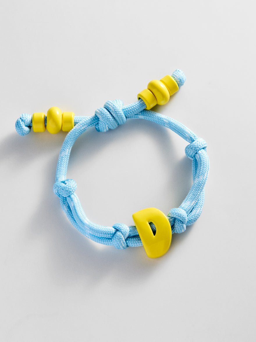 Knotty Enamel Initial Custom Bracelet - Blue/Yellow Single Letter