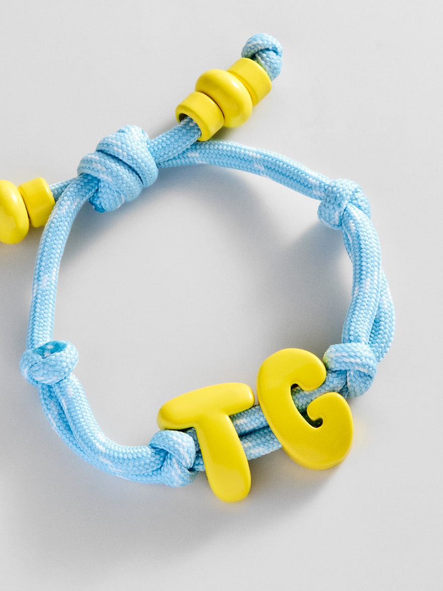 Knotty Enamel Initial Custom Bracelet - Blue/Yellow Double Letter