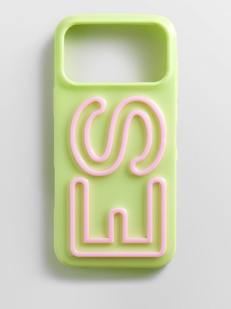 Fine Line Custom iPhone Case - Chartreuse/Light Pink