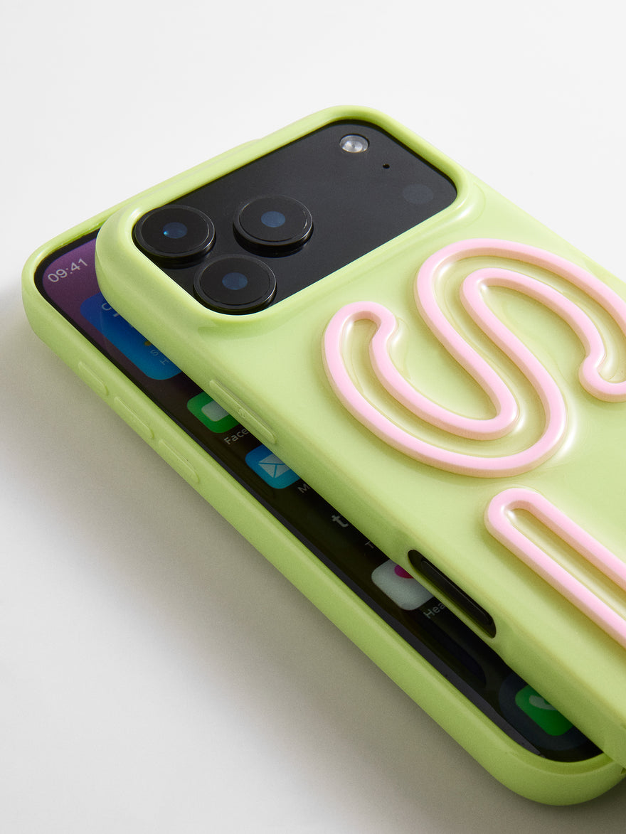 Fine Line Custom iPhone Case - Chartreuse/Light Pink