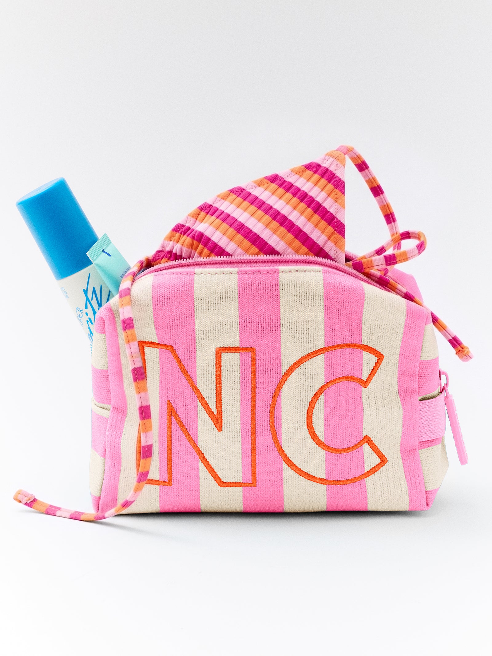 Striped Take It Away Custom Storage Pouch - Custom Flamingo