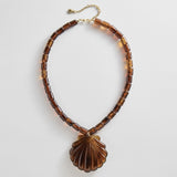 Washed Ashore Seashell Pendant Necklace - Deep Brown