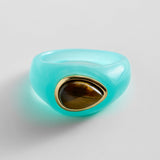 Bold Idea Chunky Statement Ring - Turquoise/Tiger's Eye