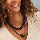 Millie Semi-Precious Heart Cord Necklace - Tiger's Eye