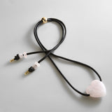Millie Semi-Precious Heart Cord Necklace - Rose Quartz