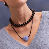 Millie Semi-Precious Heart Cord Necklace - Blue Lace Agate