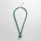 Semi-Precious Heart Necklace - Light Jade/Malachite