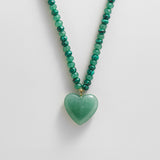 Semi-Precious Heart Necklace - Light Jade/Malachite