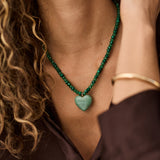 Semi-Precious Heart Necklace - Light Jade/Malachite