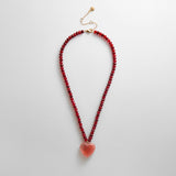 Semi-Precious Heart Necklace - Strawberry/Cherry Quartz