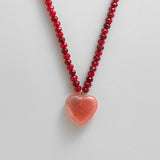 Semi-Precious Heart Necklace - Strawberry/Cherry Quartz