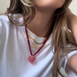 Semi-Precious Heart Necklace - Strawberry/Cherry Quartz