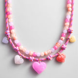 Happy Heart Kids' Beaded Necklace Set - Pink
