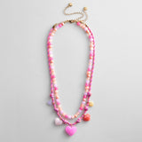 Happy Heart Kids' Beaded Necklace Set - Pink