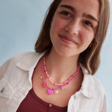 Happy Heart Kids' Beaded Necklace Set - Pink
