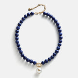 Janette Semi-Precious Beaded Ring Necklace  - Blue Tiger's Eye
