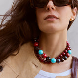 Jane Beaded Necklace - Turquoise/Red/Navy