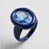 Joy Pop Cubic Zirconia Ring - Oval Cut/Navy Blue