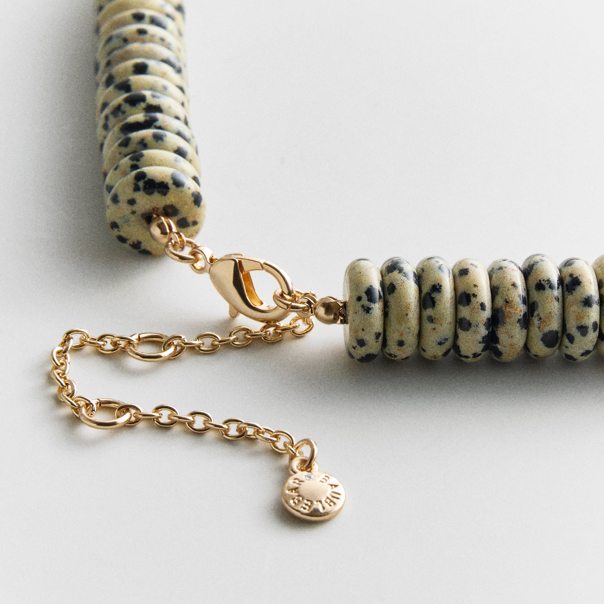 Calee JEWELRY BEAD NECKLACE キャリー　真鍮×シルバー Amaris Semi-Precious Beaded Necklace in 11mm/Dalmatian Jasper