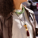 Marlowe Statement Tassel Necklace - Green/Brown