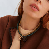 Pavé Script Initial Custom Cord Necklace - Dark Green
