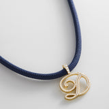 Pavé Script Initial Custom Cord Necklace - Navy Blue