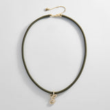 Pavé Script Initial Custom Cord Necklace - Olive