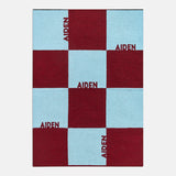 Checkerboard Custom Name Blanket - Light Blue/Maroon