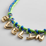 Twisty Cord Kids' Custom Name Necklace  - Blue/Bright Green
