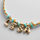 Twisty Cord Kids Custom Name Necklace - Orange/Light Blue