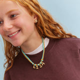 Twisty Cord Kids Custom Name Necklace - Orange/Light Blue