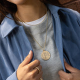Etched Initial Custom Medallion Necklace - Gold/Pavé