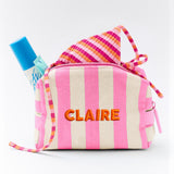 Striped Take It Away Custom Name Storage Pouch - Flamingo
