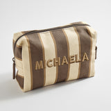 Striped Take It Away Custom Name Storage Pouch - Mocha
