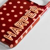 Fine Line Printed Custom iPhone Case - Burgundy with Blush Polka Dots/Blush