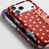 Fine Line Printed Custom iPhone Case - Burgundy with Blush Polka Dots/Blush